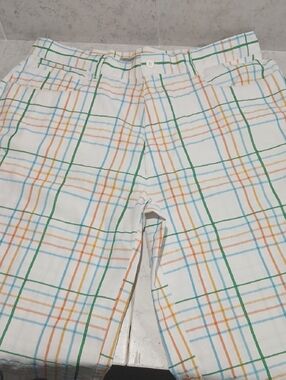 Beyond The Limit White Plaid Cotton Shorts with Green, Blue & Orange Check